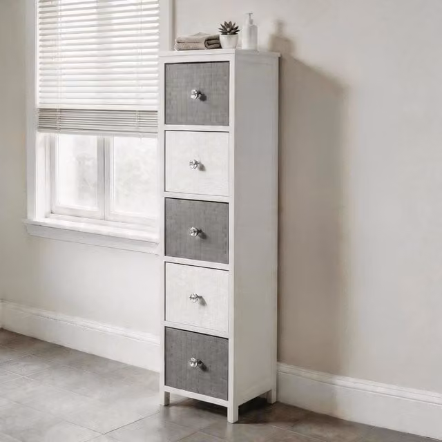 Home Source Crystal 5 Drawer Chest Storage Unit in White and Grey