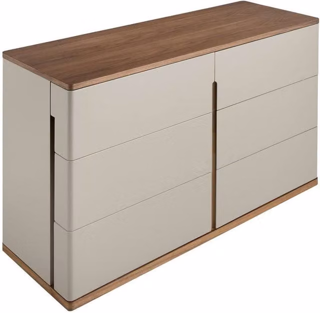 Angel Cerda 6-Drawer Grey MDF Chest with Walnut Veneer, H: 76 x W: 48 x D: 135 cm