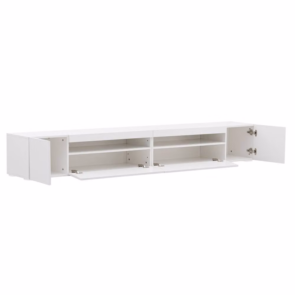Rolipo White Modern TV Stand with Integrated LED Light and Media Compartments, Width: 240 cm – 5