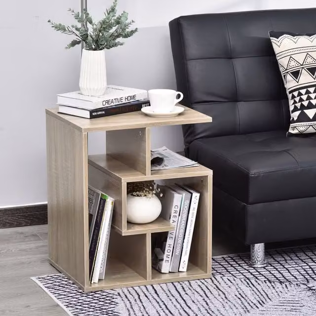 HOMCOM 3 Tier Side End Table with Open Shelf Storage in Oak Colour
