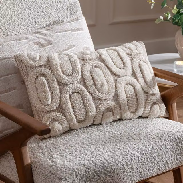 HOEM Fosse Graphic Tufted Rectangular Cushion in Beige, W: 50 cm, D: 30 cm, H: 30 cm – 1