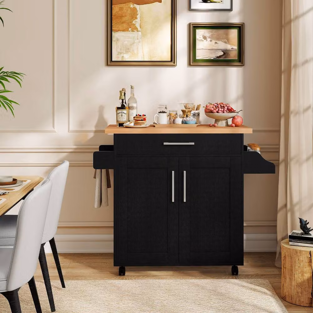 Costway Rolling Kitchen Island Cart with Spice Rack in Black – 8