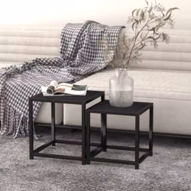 Berkfield Home Set of 2 Black Nesting Tea Tables with MDF and Metal Construction