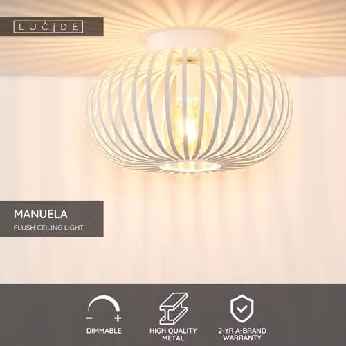 Lucide Manuela Dimmable LED Flush Ceiling Light, White, Diameter: 39.5 cm – 2