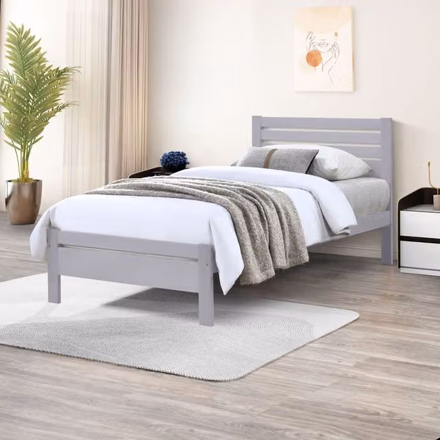 FurnitureboxUK Dylan Single Bed Frame in Light Grey, Solid Rubber Wood, Scandinavian Style, 90 x 190 cm