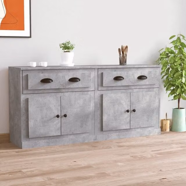 Berkfield Home Set of 2 Sideboards in Concrete Grey Engineered Wood – 1