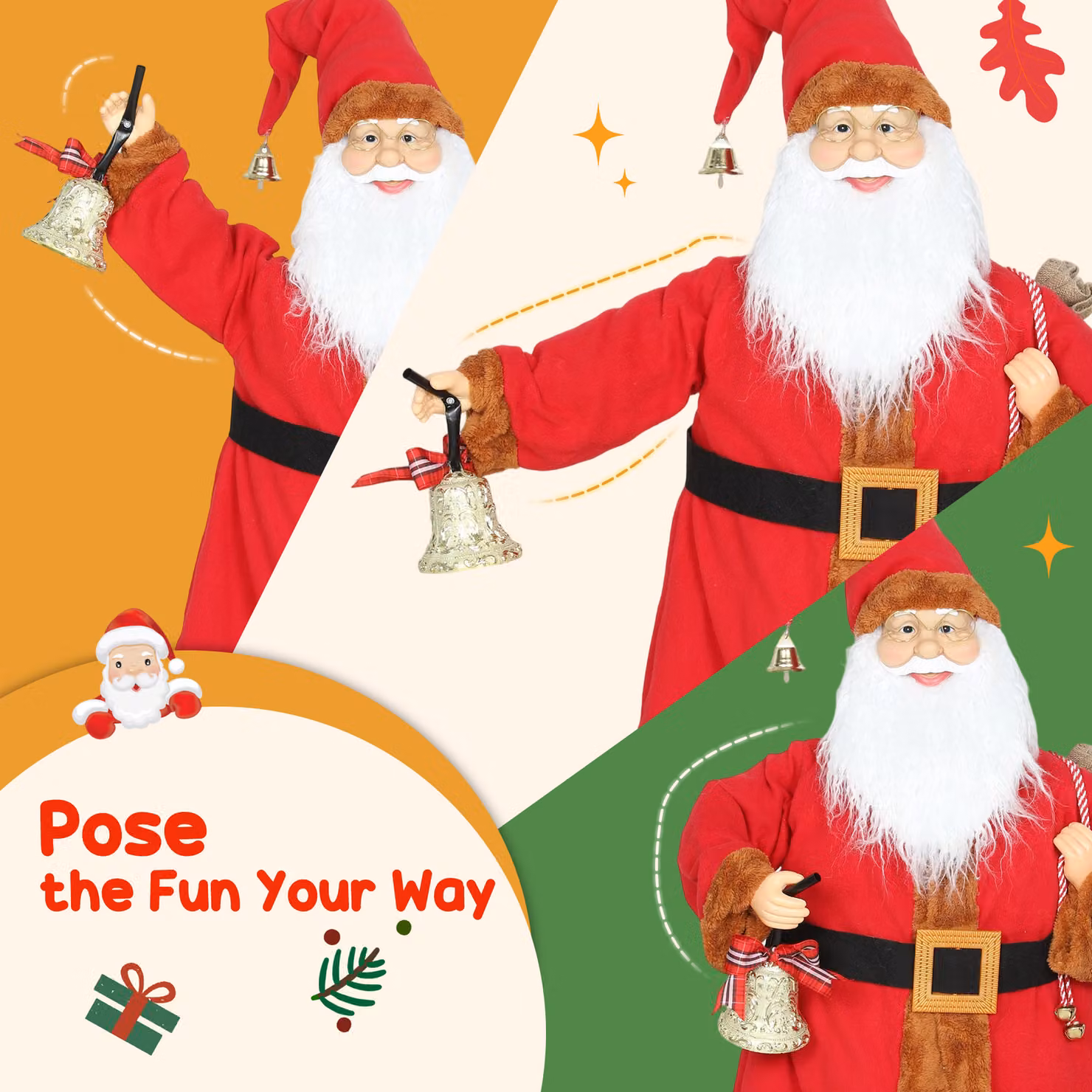 HOMCOM Singing and Dancing Santa Claus with Bell and Sack, Red and Multicolour Tabletop Christmas Decoration – 5