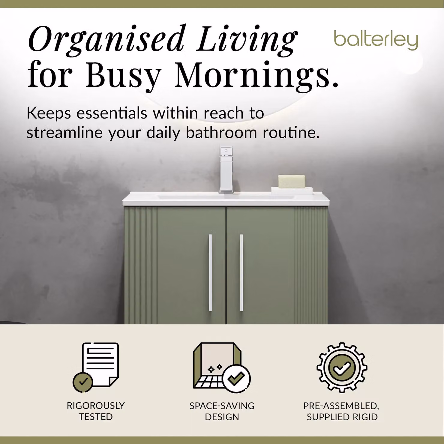Balterley Floor Standing Green Matt Bathroom Vanity Unit with Rectangular Basin and Soft Close 2 Doors – 2