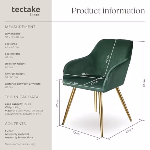tectake Marilyn Accent Chair in Dark Green and Gold – 3