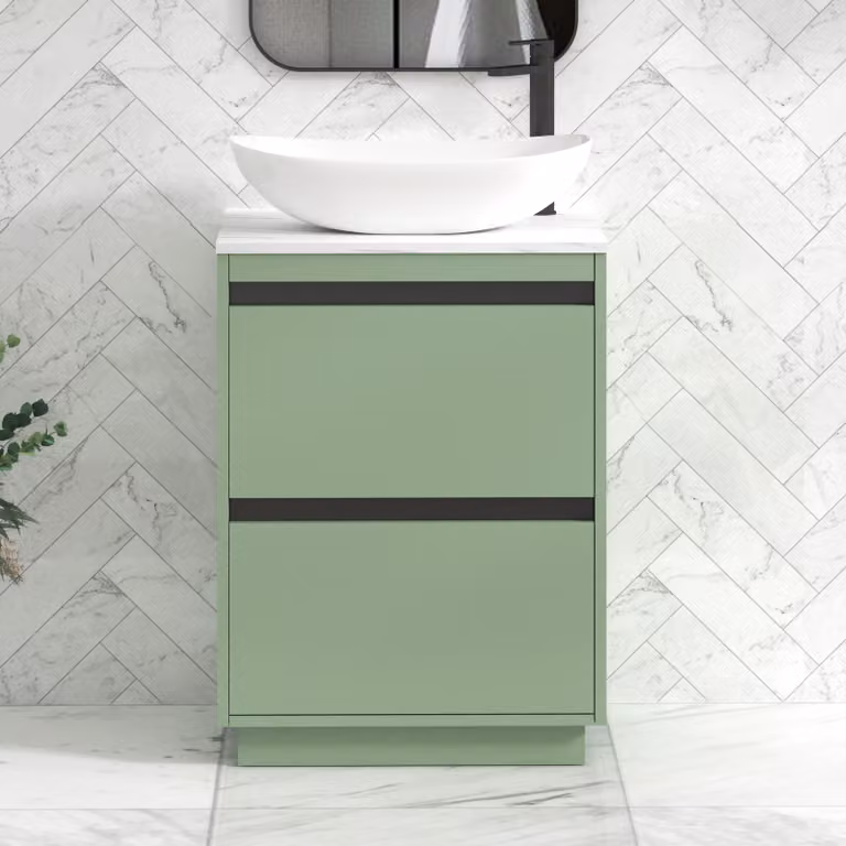 Royal Bathrooms Orion 600mm Mint Sage Floor Standing Vanity Unit with Cesar Basin and Black Accent Trim