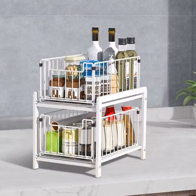 EONLION White Metal Pull Out Basket Storage Rack – 1