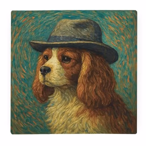 Purely Home Van Gogh Cavalier King Charles Spaniel Glass Worktop Protector, Blue and Multicolour, W: 30 cm x D: 30 cm