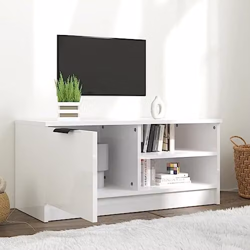 vidaXL Modern High Gloss White TV Cabinet, W: 80 cm, D: 35 cm, H: 36.5 cm – 2