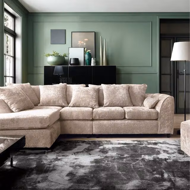 Abakus Direct Harriet Large Left Facing Corner Sofa in Beige Crushed Chenille