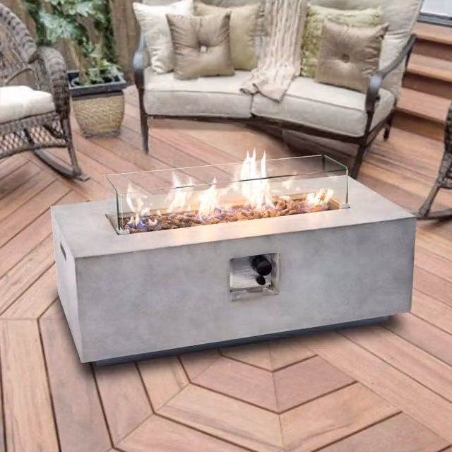 Teamson Home XL Round Outdoor Gas Fire Pit Table with Lava Rocks in Grey