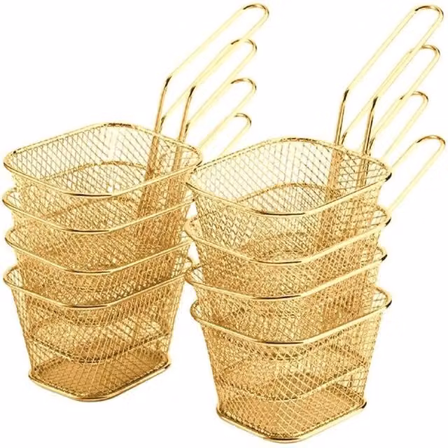 Nordara Gold-Mini Chip Frying Baskets with Handles, Gold, W: 100 cm, D: 15 cm