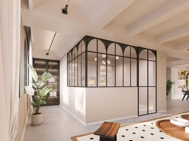 Vente-unique Art Deco Studio Glass Roof in Black Powder-Coated Aluminium