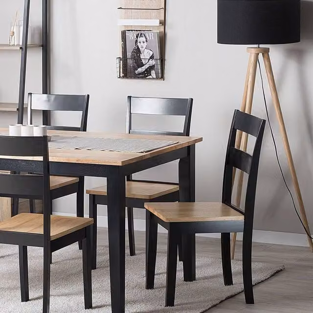 Wyld and Coco Set of 2 Black Lacquered Rubberwood Slat Back Dining Chairs