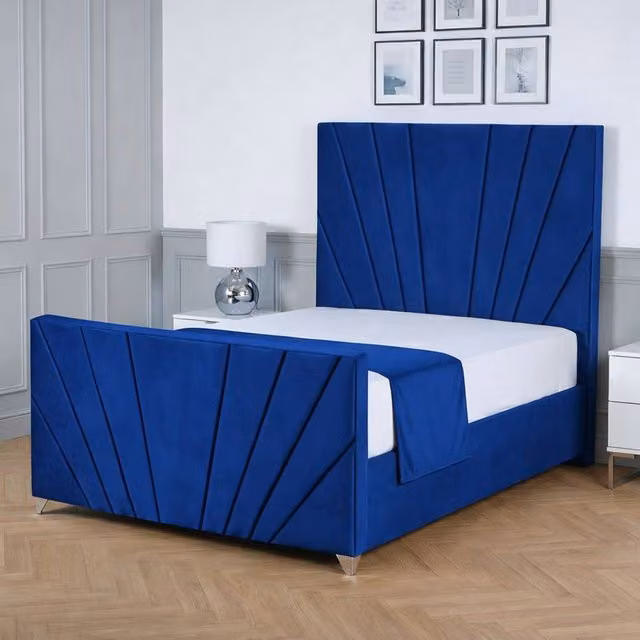 Living Comfort Bedz Lumina Blue Velvet Upholstered Gas Lift Storage Bed, W/D/H: 140 x 200 cm – 1