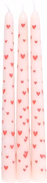 KDMK Set of 3 Red Heart Shaped Paraffin Wax Taper Candles