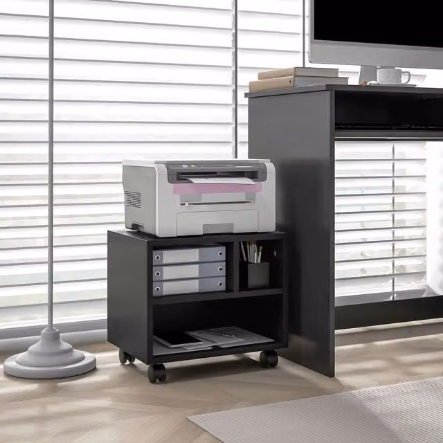 HOMCOM 2 Tier Modern Printer Stand with Wheels in Black