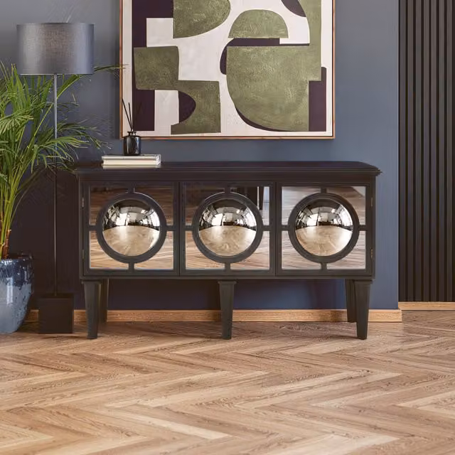 Fifty Five South Modern Geometric Black Sideboard with Mirror Top – 1