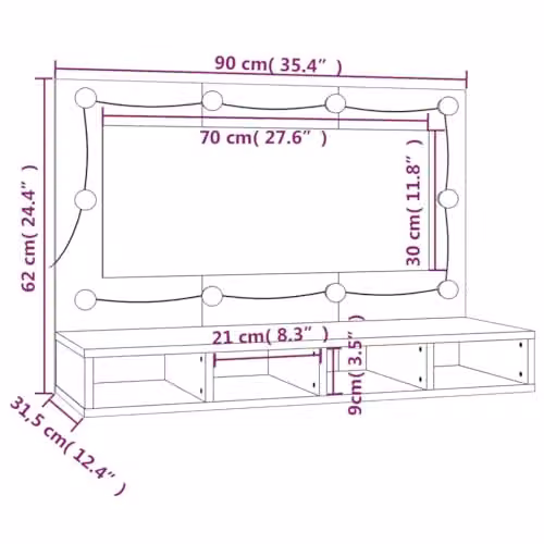 vidaXL Mirror Cabinet with LED Lighting in Smoked Oak, W/D/H: 90 x 31.5 x 62 cm – 3