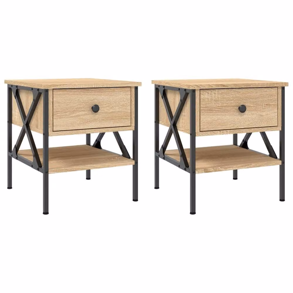 Berkfield Home Set of 2 Sonoma Oak Bedside Tables in Light Brown, W/D/H: 40 x 42 x 45 cm – 3