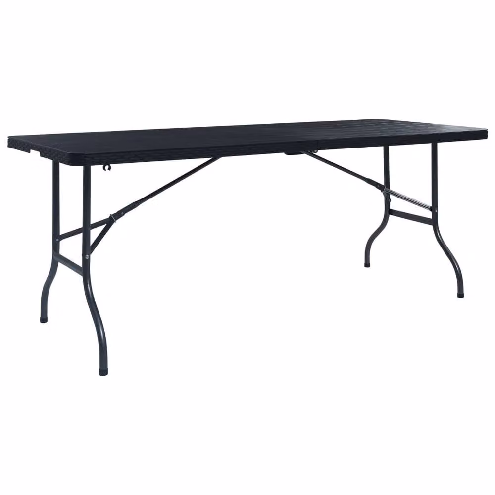 Berkfield Home Durable Folding Garden Table in Black with Imitation Rattan, W: 180 cm, D: 75 cm, H: 72 cm – 2