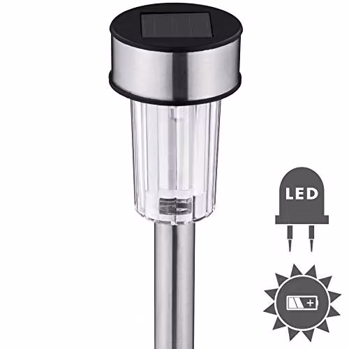 TecTake Set of 24 Solar LED Garden Post Lights in Silver Stainless Steel with Cool White Light and Dusk Sensor – 3