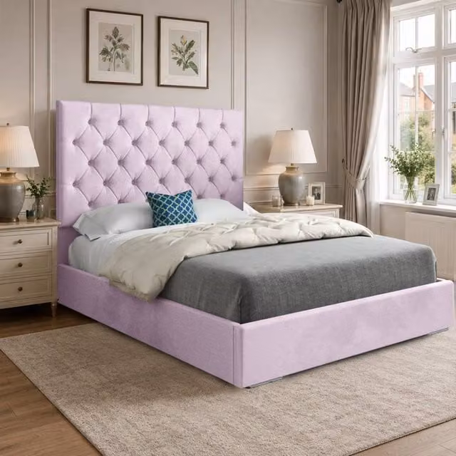 Casani Cottesmore Upholstered Pink Velvet Chesterfield Bed Frame, W/D/H: 137.0 x 128.0 x 120.0 cm