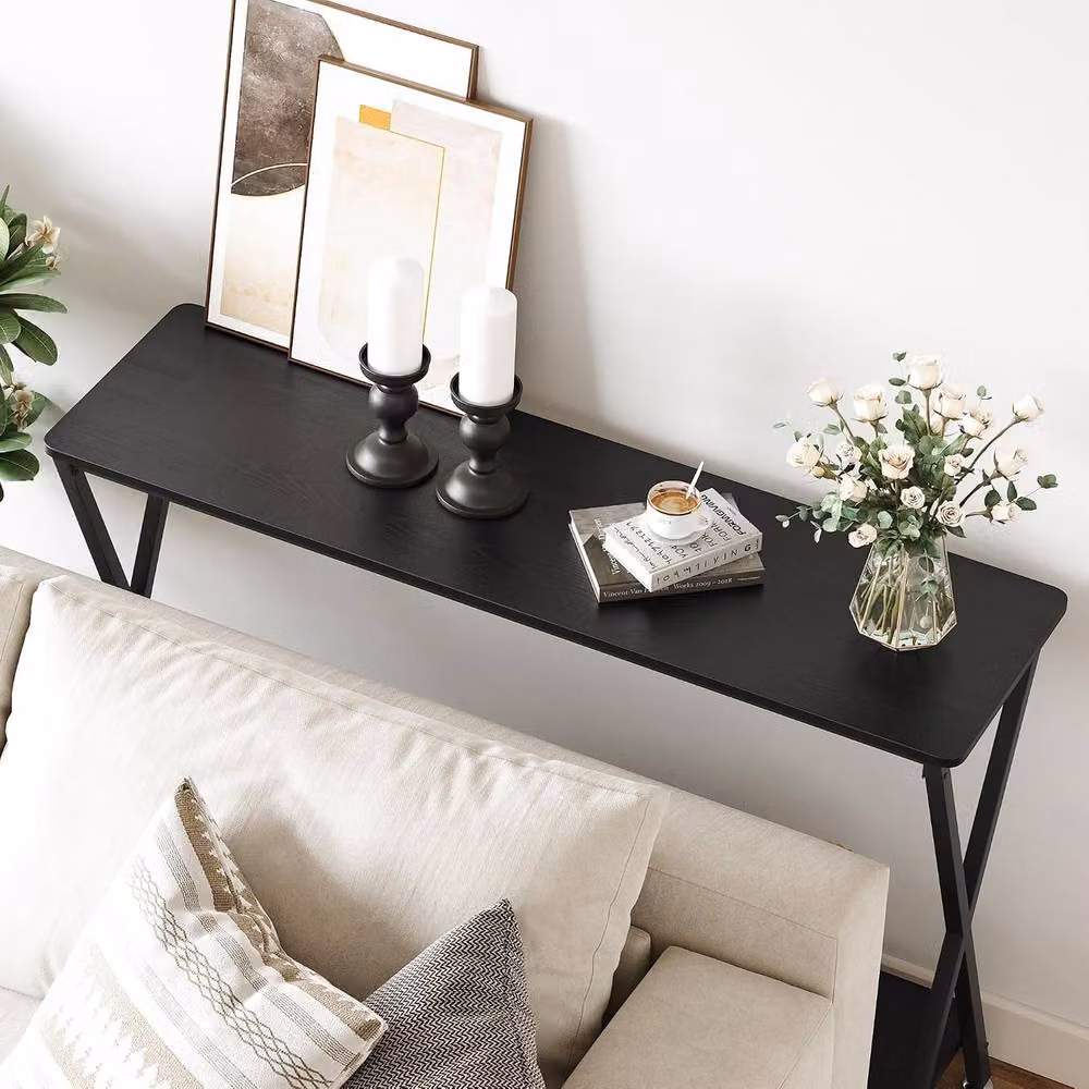 London Boutique 2-Tier Industrial Console Table in Black, W/D/H: 81 x 30 x 80 cm – 4