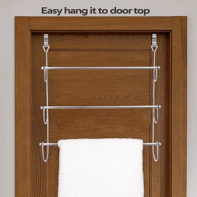 EONLION 3 Tier Over Door Hanging Towel Rail Holder in Silver – 1