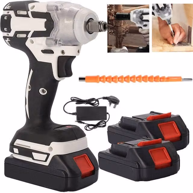 Ventryn 1/2 inch Cordless Electric Impact Wrench with 2 Rechargeable Batteries, 1000Nm Driver, White