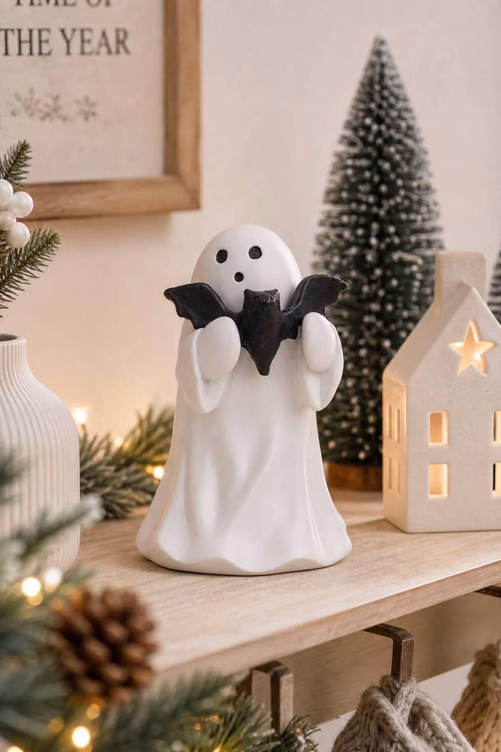 ExtraStar Halloween Ghost Hugging Bat Tabletop Figurine in White, Black and Multicolour – 2
