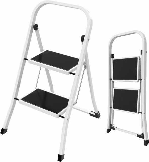 NOVECRAFTO 2-Step Portable Folding Aluminium Step Ladder in Black