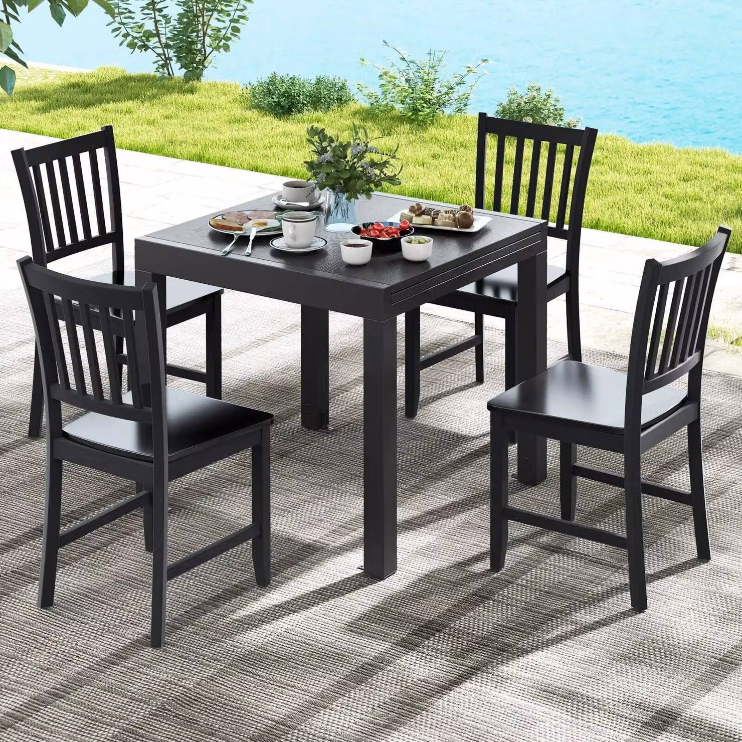 Gymax Expandable Grey Aluminium Patio Dining Table for 4-6 People – 3