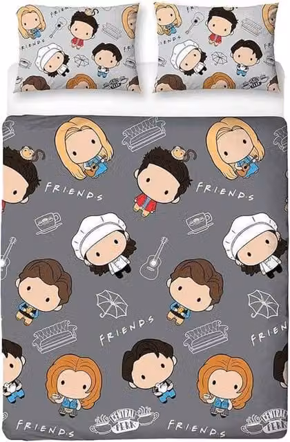 Friends Chibi Reversible Duvet Set and Pillowcase, Multicolour, W: 140 cm, L: 200 cm
