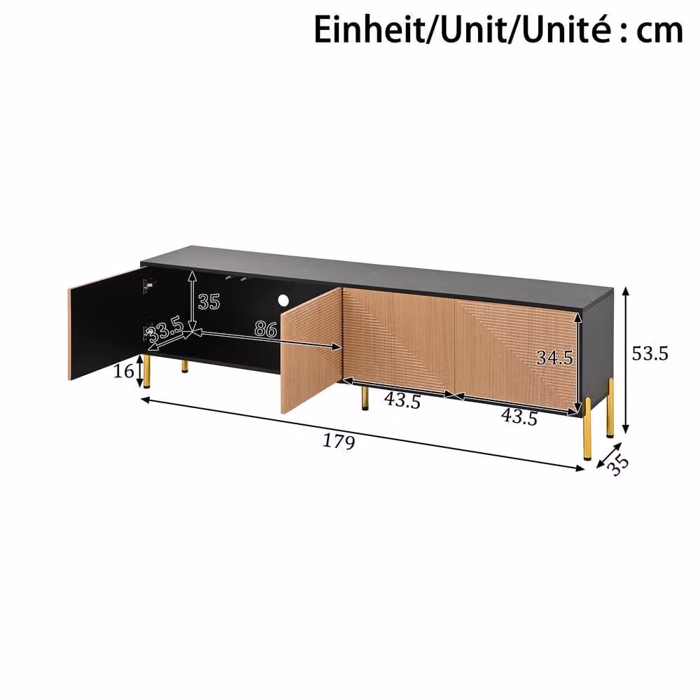 Merax Modern TV Unit in Brown with Gold Metal Legs and Media Compartments, W: 179 cm, D: 35 cm, H: 53.5 cm – 2