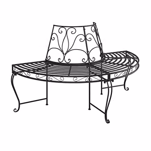 vidaXL Half Round Tree Bench in Black Matt Steel, Diameter: 160 cm – 1