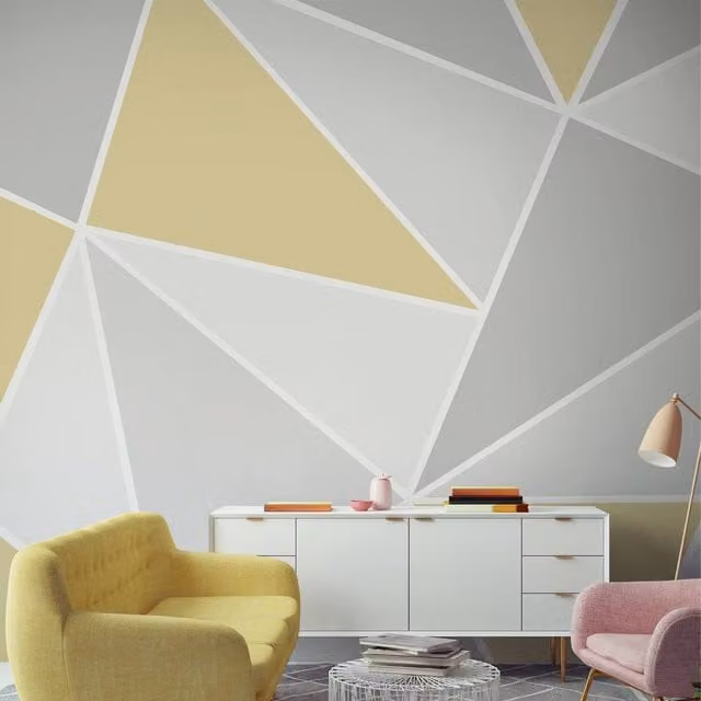 Art for the Home Trinity Geometric Wall Mural in Ochre Yellow and Grey