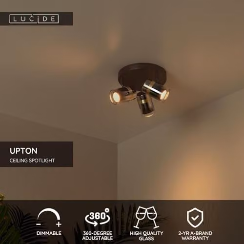 Lucide Upton Modern Adjustable Ceiling Spotlight in Grey and Black with GU10 LED Support – 2