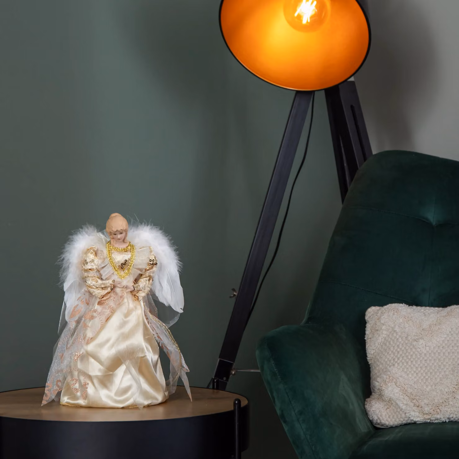 Samuel Alexander Gold Angel Christmas Tree Topper with Feather Wings, Height: 30 cm – 2