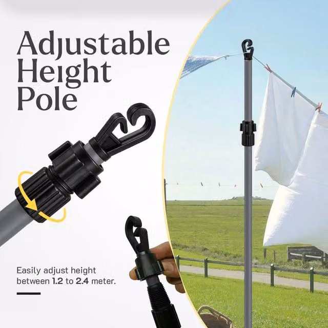 PAWNORA Heavy Duty Extendable Outdoor Clothes Drying Pole, Set of 3, Black, Height: 100 cm