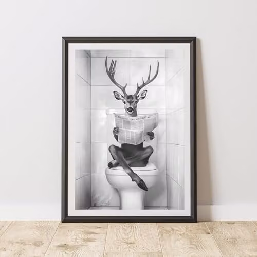 60 Second Makeover Deer On The Toilet Animal Print Paper Poster, A4