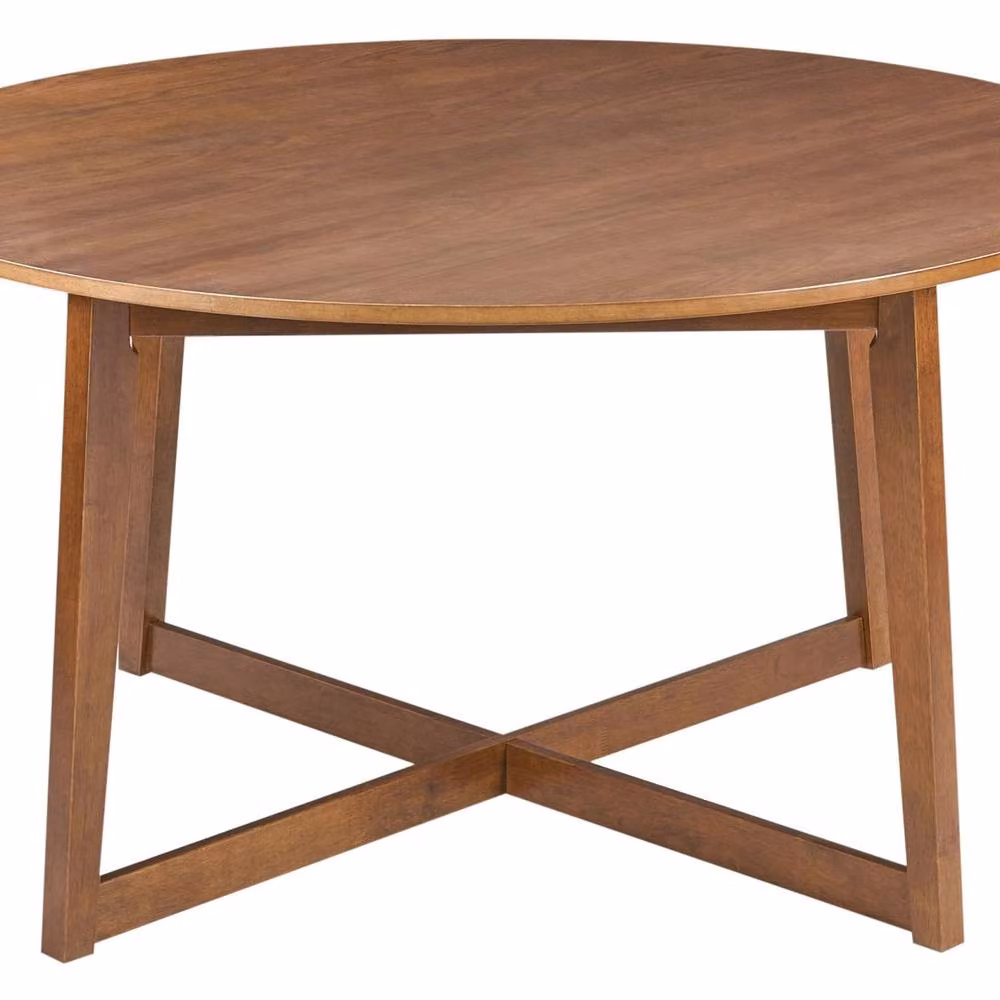 Wyld and Coco Oakline Round Dining Table in Brown with Dark Oak Veneer and Rubberwood Legs, Diameter: 140 cm, Height: 75 cm – 2