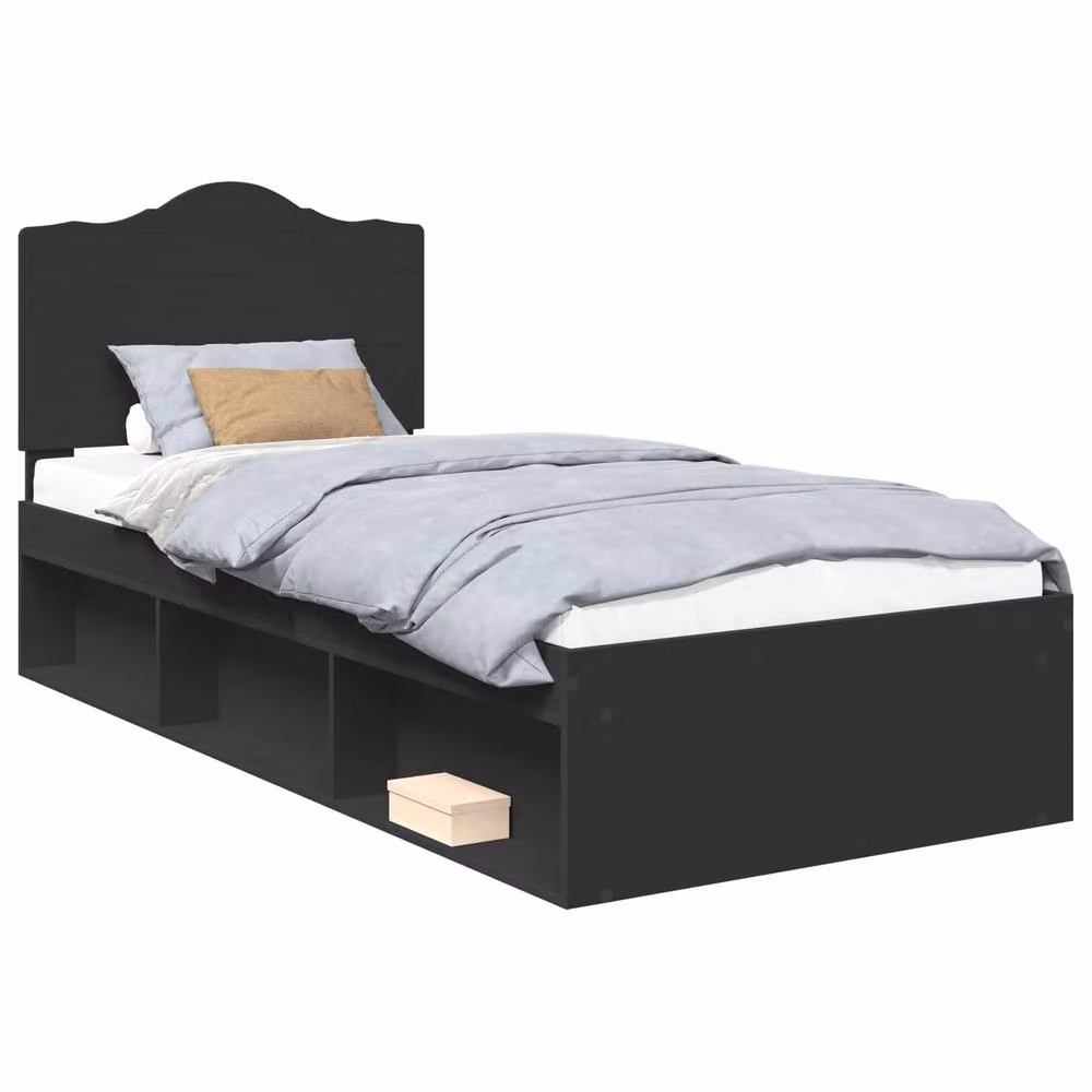 Berkfield Home Modern Bed Frame with Headboard in Black Pine Wood, W/D/H: 100 x 200 cm – 2