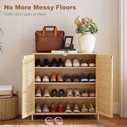 HOMCOM Bamboo Shoe Cabinet in Brown, Holds 14 Pairs, W/D/H: 80 x 35 x 80 cm – 3