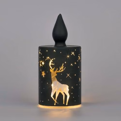 Shatchi Black and Gold Etched Glass LED Tabletop Lantern for Christmas, Weddings and Parties, Height: 17 cm – 1