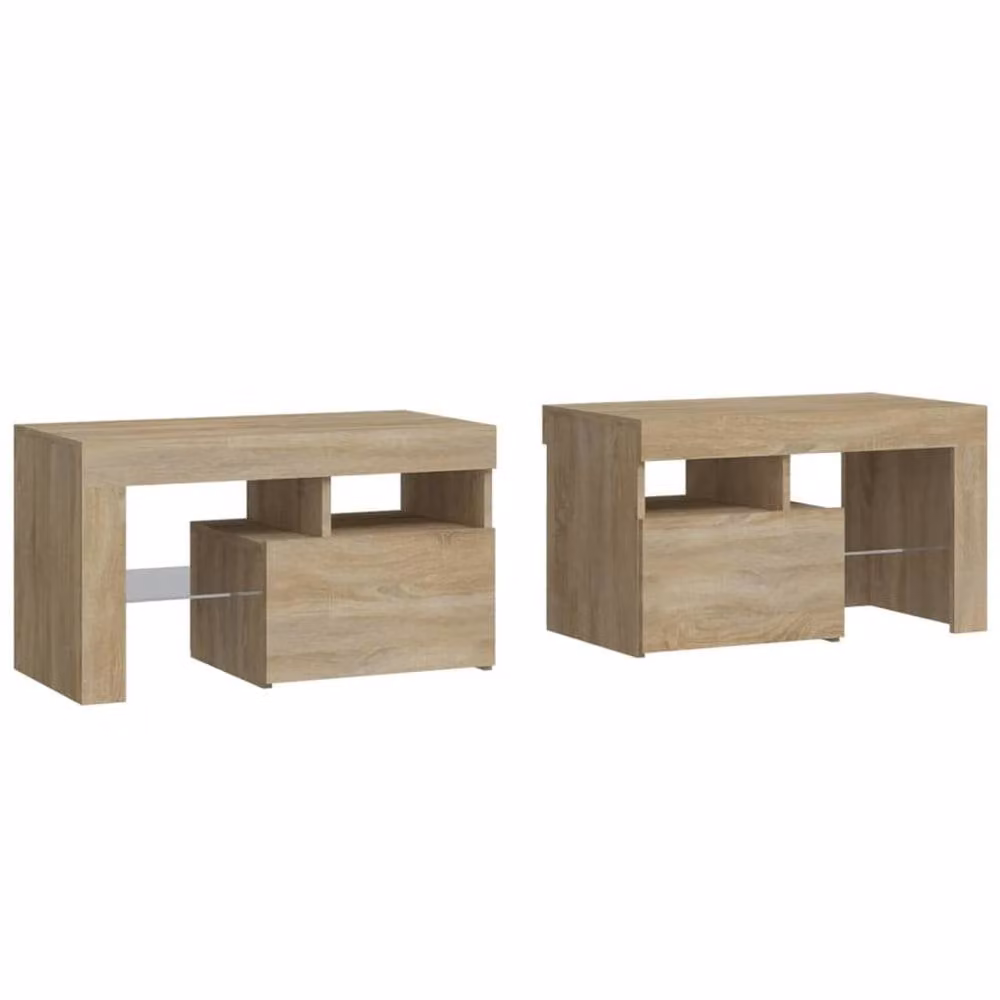 Berkfield Home Set of 2 Modern Bedside Cabinets with Integrated LED Lights in Sonoma Oak Brown, W/D/H: 70 x 36.5 x 40 cm – 1